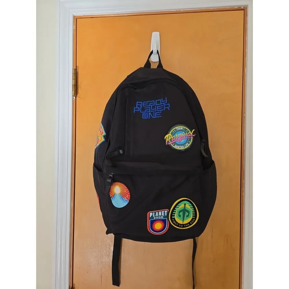READY PLAYER ONE MOVIE BLACK ALL OVER PATCH LAPTOP BACKPACK 18x12x5